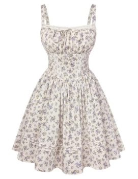 Summer Mini Dresses for Women 2026 Floral Corset Sundress Purple Floral 2XL