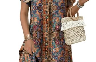 Zeagoo Shift Dress Resort Henley A-Line Mini Pockets Women Brown Floral