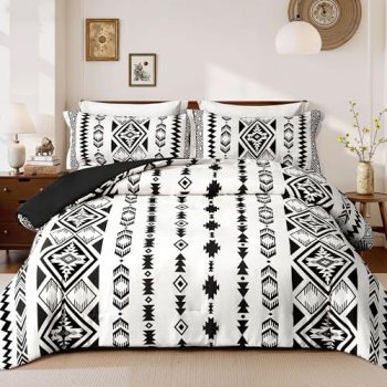 Tyrot King Comforter Set – 3 Piece Black White Boho Aztec Bedding