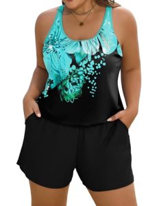 Arolina Plus Size Swimsuits Swim Rompers One Piece for Women Blue Floral