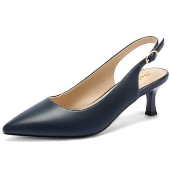 DOBOLIN Womens Slingback Kitten Heels Pointed Toe Pumps Navy Blue Size 7.5