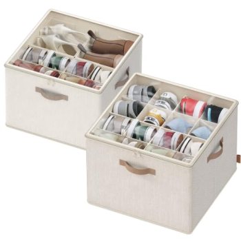 SONGMICS Shoe Organizer for Closet, 2 Pack Fabric Bins, Fits up to 32 Pairs