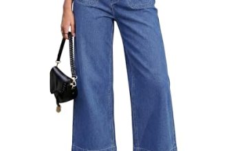 luvamia Wide Leg Elastic Waist Jeans for Women Cropped High Waisted Paper Bag Wa