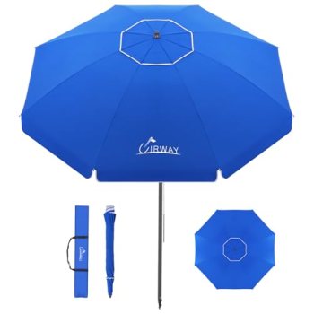 UIRWAY 7.5FT Beach Umbrella, Heavy Duty Windproof Beach Umbrellas with Sand Anch