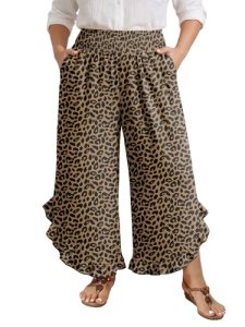 Feiersi Plus Size Wide Leg Pants for Women Elastic High Waisted Loose Lounge Lon