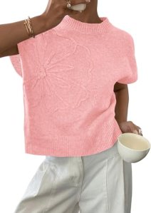 PRETTYGARDEN Women’s Summer Short Cap Sleeve Sweater Vest (Pink,XXL)