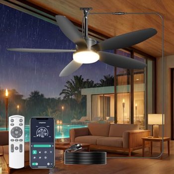 Phylluz 42” Plug in Outdoor Ceiling Fan with Lights for Gazebo, Black