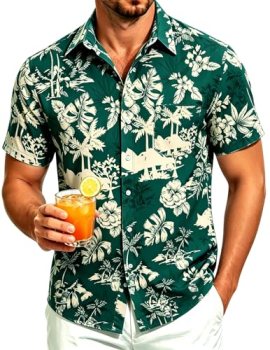 APPFULL Mens Hawaiian Shirt Short Sleeve Button Down Tropical Beach Shirts