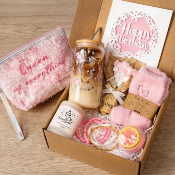 MUGIQUE Birthday Gifts for Women, Happy Birthday Gift Box, Pink Floral