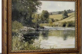 Vintage Gold Framed Wall Art Retro Rustic Farmhouse Green Nature Landscape Paint