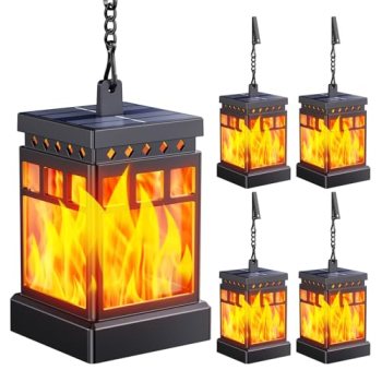 KOOPER 4 Pack Solar Lanterns Outdoor, Flickering Flame Halloween Decor