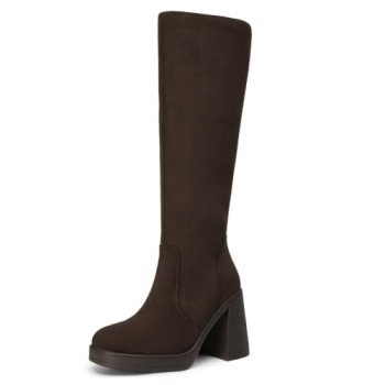 Athlefit Knee High Boots Women Platform Tall Chocolate Suede Boots Size 10