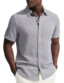 PJ PAUL JONES Men’s Short Sleeve Button Down Shirt Casual Linen Summer Beach Wed