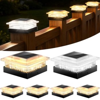NACINIC 40LM 4×4 Post Solar Lights 6 Pack, Fence Post Solar Lights, 4 Modes