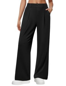 DLOODA Wide Leg Dress Pants for Women Pull on High Waisted Work Pants Black