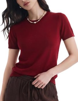 C202 Women’s Sweaters Short Sleeve Crew Neck Tops Loose Fit Pullover Casual Busi