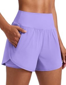 PINSPARK Woman 2 in 1 Fitness Shorts Quick Dry Athletic Shorts with 2 Pockets Hi