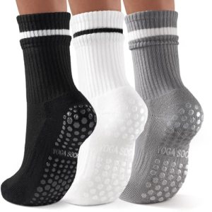 LETSHAKE Grippy Socks Woman, Pilates Socks Non Slip, Black White Grey