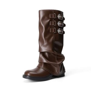 DREAM PAIRS Fold-over Knee High Fashion Boots for Women,Brown,6.5
