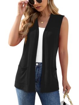 Veryoung Women’s Sleeveless Open Front Cardigan Vest Lightweight Knit Vests Laye