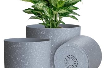 KUGAZ Plant Pots, 10/9/8 Inch 3 Pack Cylindrical Flower Pots with Drainage Holes