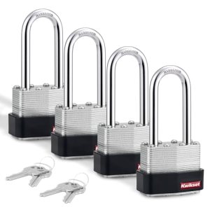 Kwikset Laminated Steel Padlock with Hardened Steel Shackle, 4-Pack, Silver