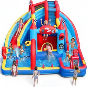 ELEMARA Speed Racer Kids Inflatable Water Slide Bounce House
