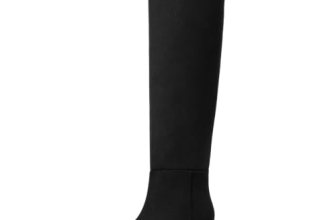 Athlefit Knee High Boots Women Chunky Heel Tall Fall Boots Black Suede 7.5