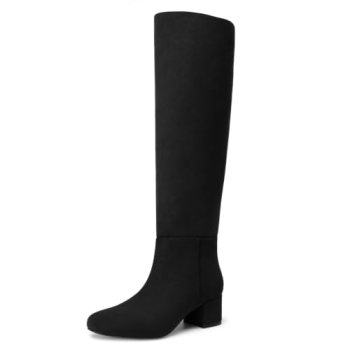 Athlefit Knee High Boots Women Chunky Heel Tall Fall Boots Black Suede 7.5
