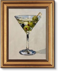 Gold Framed Wall Art, Vintage Martini Glass with Olives Canvas Prints