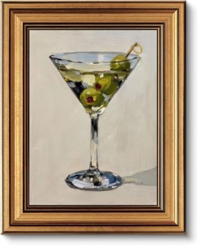Gold Framed Wall Art, Vintage Martini Glass with Olives Canvas Prints