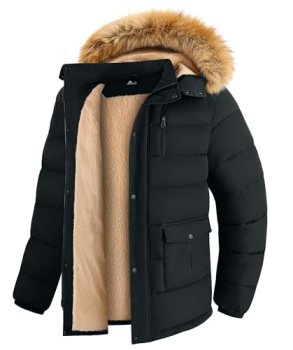 Black Winter Coats for Men with Hood Waterproof Puffer Jacket Mens