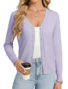 GRACE KARIN Purple Cardigan Sweaters for Women Lightweight Button Up Spring Card