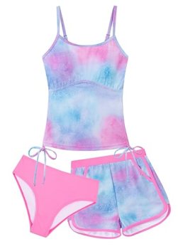 Seanrui Girls Tankini Swimsuit Size 10 Girls Bathing Suits Size 8-10 3 Piece Bat