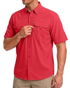 BETBO Men’s Short Sleeves Fishing Shirts Button Down Summer Travel Work Shirts w