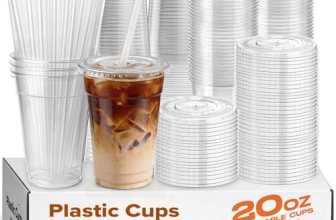 PODJULFA 100 Pack 20oz Plastic Cups with Lids and Straws