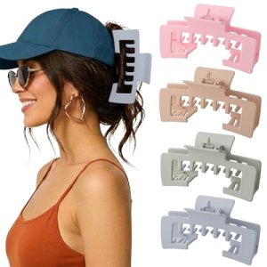 CHLINS 5″ Extra Large Hat Claw Clips for Baseball Caps & Thick Hair, 4 Pack