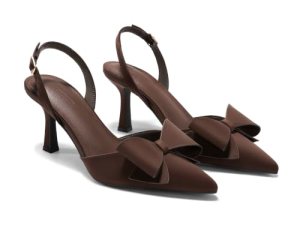 Coutgo Womens Slingback Kitten Heels Bow Closed Pointed Toe Pumps D’Orsay Slip O