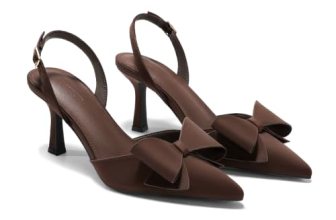 Coutgo Womens Slingback Kitten Heels Bow Closed Pointed Toe Pumps D’Orsay Slip O