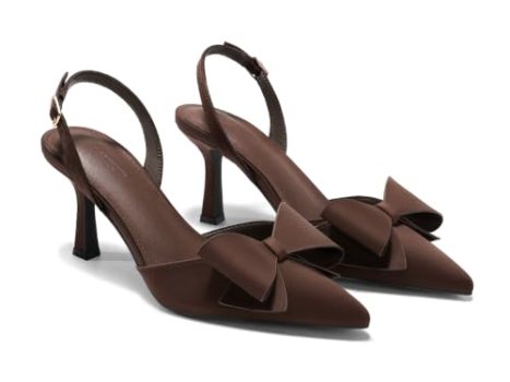 Coutgo Womens Slingback Kitten Heels Bow Closed Pointed Toe Pumps D’Orsay Slip O