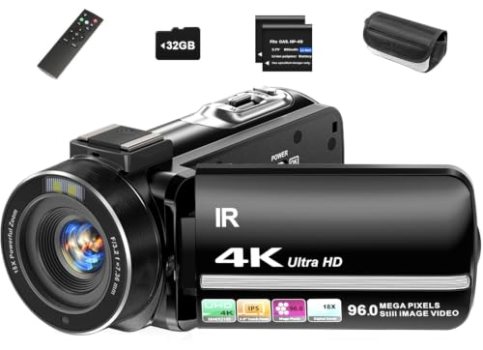 Aidzhi 4K Video Camera Camcorder 96MP UHD Vlogging Camera for YouTube 18X Digita