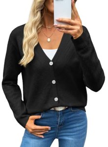 EVALESS Women’s V Neck Black Cardigan Sweaters 2026 Dressy Causal Tops L