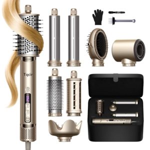Tqcir 8 in 1 Hot Air Styler, Powerful Hair Dryer Brush with AutoWrap Curler