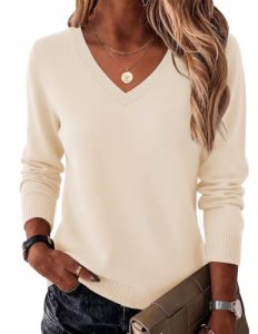 Zeagoo Women’s 2026 Fall Long Sleeve Sweaters V Neck Dressy Casual Tops