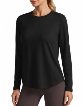 PINSPARK Long Sleeve Workout Tops for Women UPF 50+ Sun Shirts with Curved Hem Q