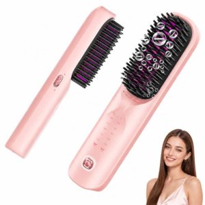 Bopcal Cordless Hair Straightener Brush, 10000mAh Ionic Heated Comb, 6 Temp