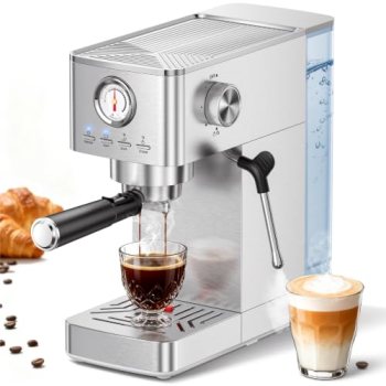 Parvusli Espresso Machine 20 Bar with Milk Frorther, Stainless Steel,Silver