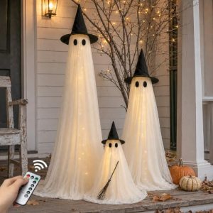 Halloween Decorations Outdoor 3 Pack Lighted Ghost-Family with Timer Remote
