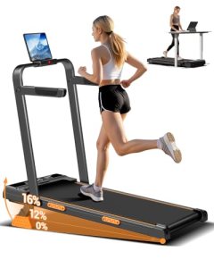 16% Incline Walking Pad Treadmill, 3-in-1 Under Desk Treadmill with Handles