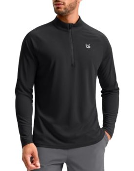 G Gradual Men’s Quarter Zip Pullover Athletic Running Shirts,Black,S